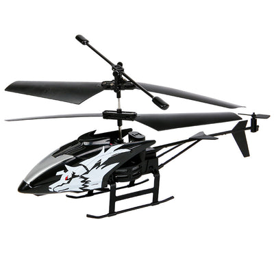 White and black remote control helicopter toy with shark graphics, remote control, and USB charging cable. - Image 13