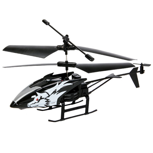 White and black remote control helicopter toy with shark graphics, remote control, and USB charging cable. - Image 13