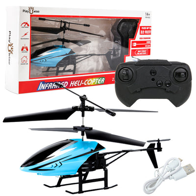 White and black remote control helicopter toy with shark graphics, remote control, and USB charging cable. - Image 5