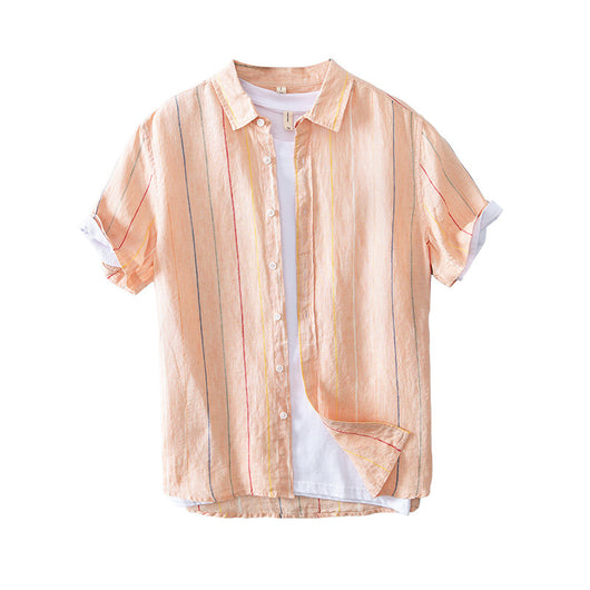 Camisa de Lino a Rayas para Hombre - Manga Corta Casual - Image 5