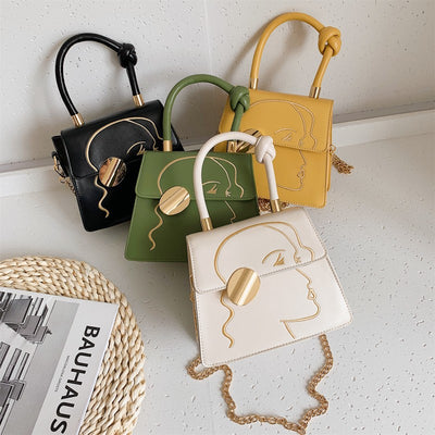 Bolso Cuadrado Retro con Estampado de Contorno Facial - Image 10