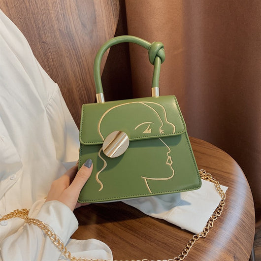 Bolso Cuadrado Retro con Estampado de Contorno Facial
