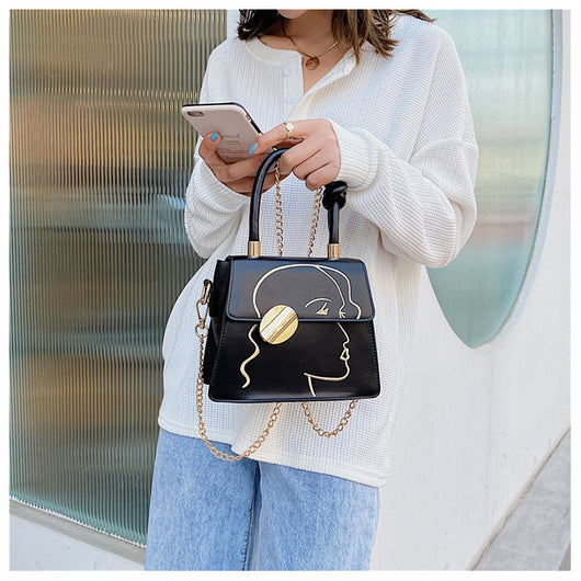Bolso Cuadrado Retro con Estampado de Contorno Facial - Image 3