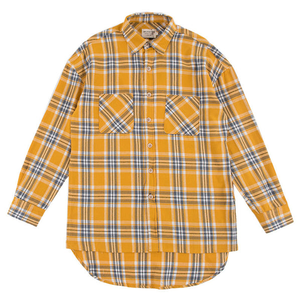 Camisa Cuadros Holgada Manga Larga con Dobladillo