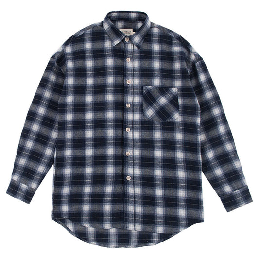 Camisa Cuadros Holgada Manga Larga con Dobladillo