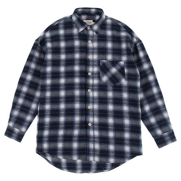Camisa Cuadros Holgada Manga Larga con Dobladillo