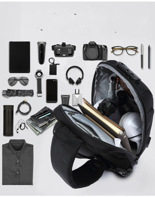 Bolsa Deportiva Cruzada Coreana para Hombre - Mochila Pecho USB