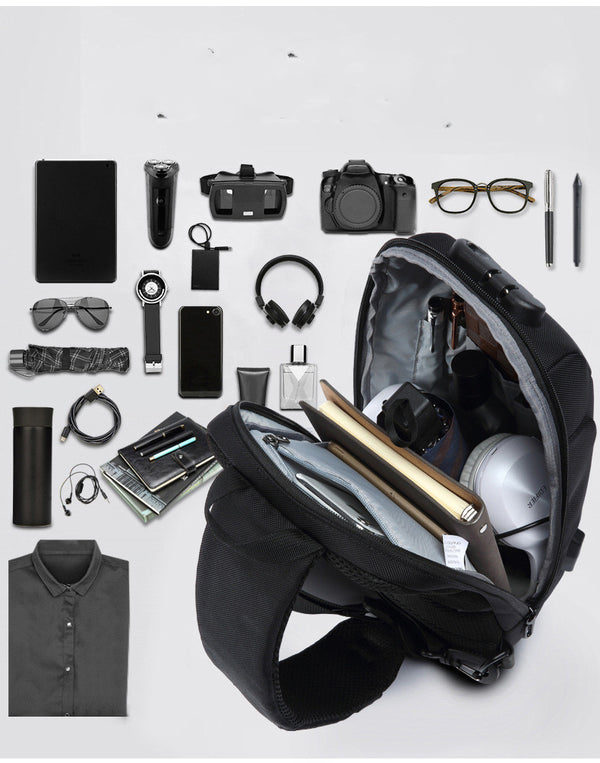Bolsa Deportiva Cruzada Coreana para Hombre - Mochila Pecho USB