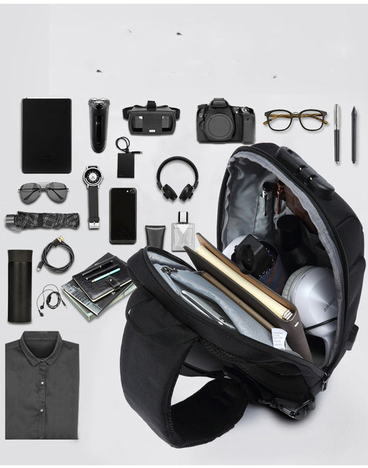 Bolsa Deportiva Cruzada Coreana para Hombre - Mochila Pecho USB