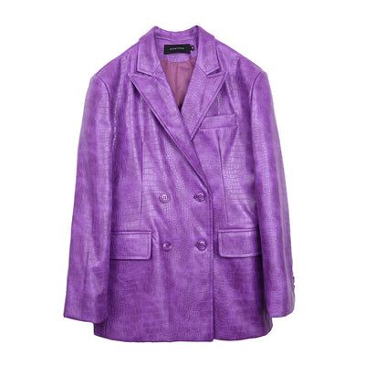 Blazer Oversize de Cuero PU Púrpura con Hombros Anchos - Image 11