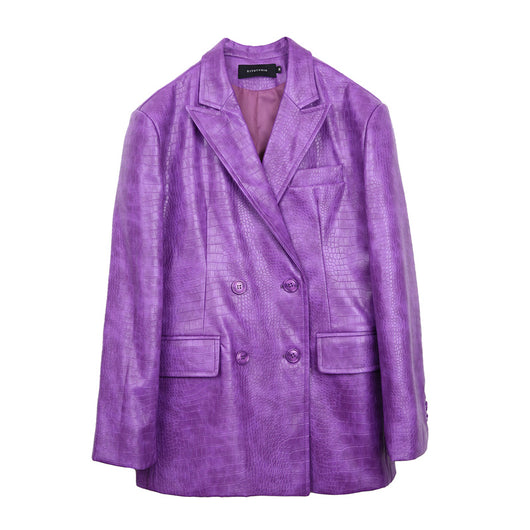 Blazer Oversize de Cuero PU Púrpura con Hombros Anchos - Image 11