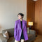Blazer Oversize de Cuero PU Púrpura con Hombros Anchos