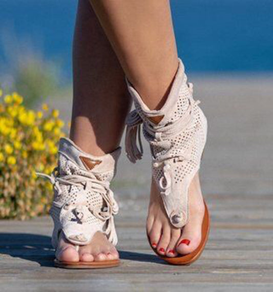 Sandalias Planas Cómodas con Flecos Esmerilados