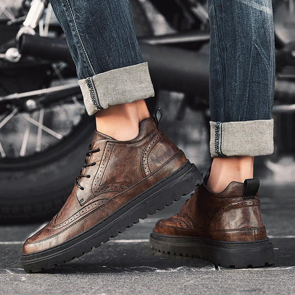 Zapatos de Cuero Premium Estilo Británico para Hombre - Botines Altos Versátiles
