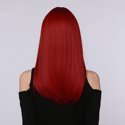 Peluca Recta Multicolor Rojo Marrón Negro con Flequillo Mediano - Image 9
