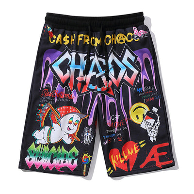 Shorts Hip-hop con Estampado Graffiti y Patrón Cartoon - Image 11