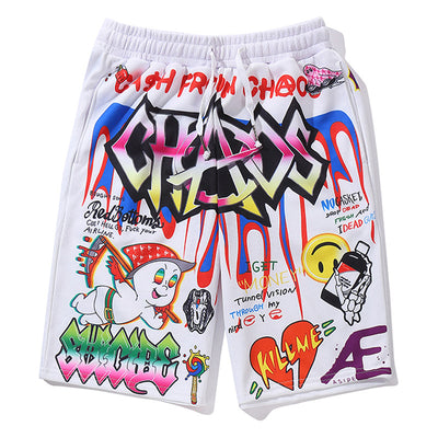 Shorts Hip-hop con Estampado Graffiti y Patrón Cartoon - Image 10