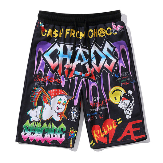 Shorts Hip-hop con Estampado Graffiti y Patrón Cartoon - Image 4