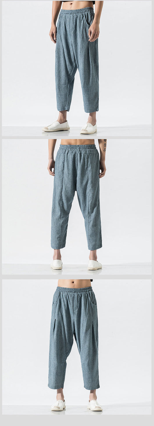 Pantalones Harem Sueltos Estilo Chino - Algodón Lino Transpirable Talla Grande - Image 7