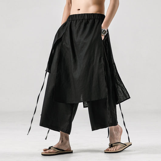 Pantalones Cortos Lino Retro de Color Sólido para Hombre - Image 2