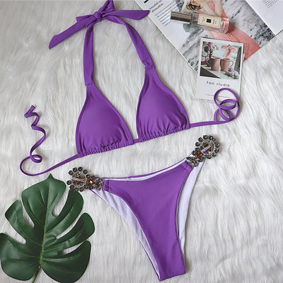 Bikini Lujo Dividido con Cristales de Diamante y Tirantes Ajustables - Image 12