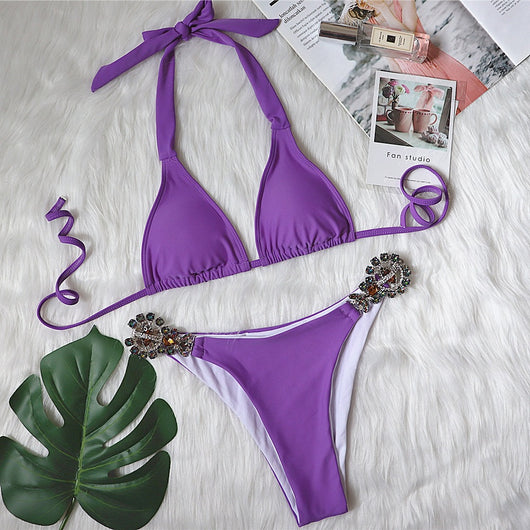 Bikini Lujo Dividido con Cristales de Diamante y Tirantes Ajustables - Image 3