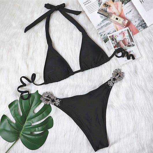 Bikini Lujo Dividido con Cristales de Diamante y Tirantes Ajustables - Image 2