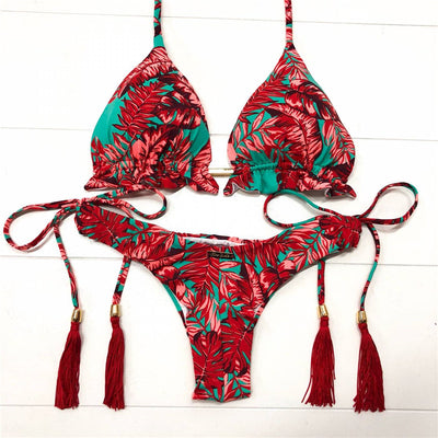 Bikini Rojo Estampado con Corte Lateral - Image 8