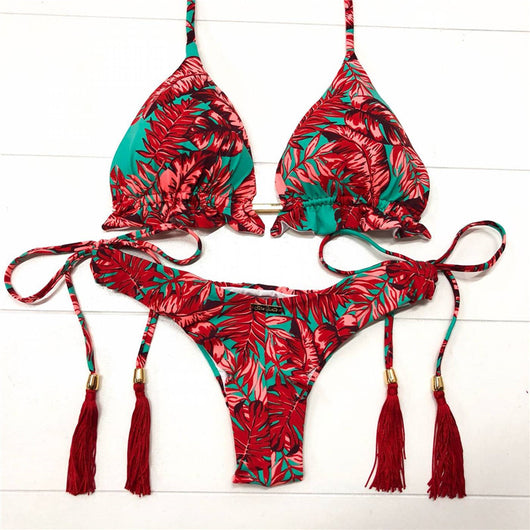 Bikini Rojo Estampado con Corte Lateral - Image 8
