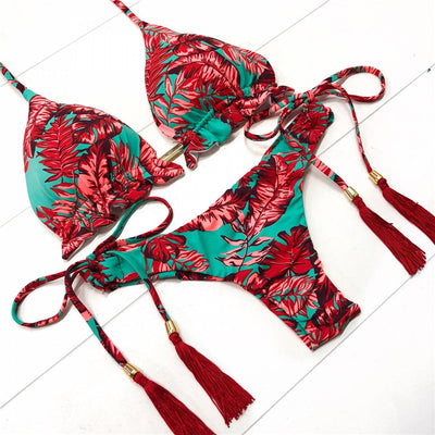 Bikini Rojo Estampado con Corte Lateral - Image 11