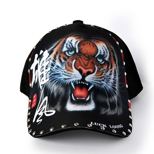 Gorra de Béisbol Negra para Hombre con Cabeza de Tigre Verde