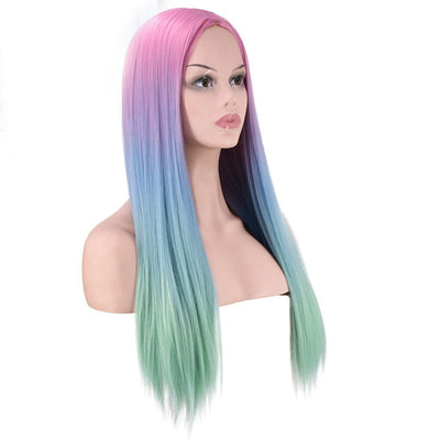 Peluca Larga Degradada con Cabello Liso y Efecto Tie-Dye