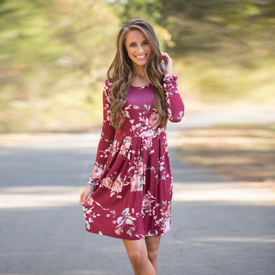 Vestido Floral Elegante para Mujer Manga Larga Cintura Alta Escote Redondo - Image 12