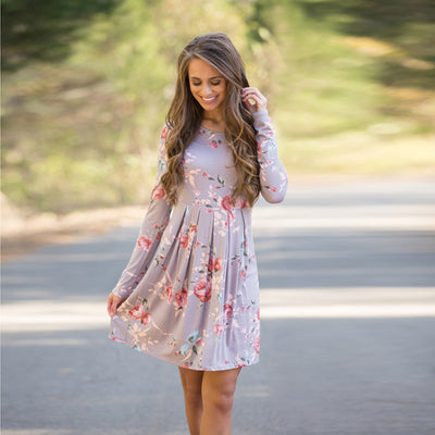 Vestido Floral Elegante para Mujer Manga Larga Cintura Alta Escote Redondo - Image 13