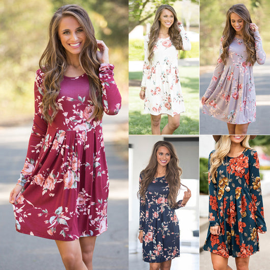 Vestido Floral Elegante para Mujer Manga Larga Cintura Alta Escote Redondo - Image 17