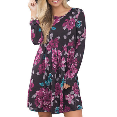 Vestido Floral Elegante para Mujer Manga Larga Cintura Alta Escote Redondo - Image 20