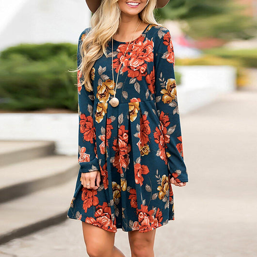 Vestido Floral Elegante para Mujer Manga Larga Cintura Alta Escote Redondo - Image 4