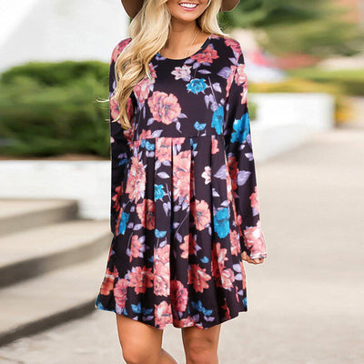 Vestido Floral Elegante para Mujer Manga Larga Cintura Alta Escote Redondo - Image 10
