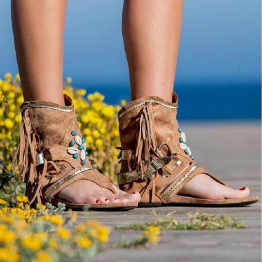 Sandalias de Playa para Mujer con Flecos y Cuentas