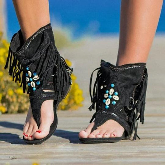 Sandalias de Playa para Mujer con Flecos y Cuentas - Image 5