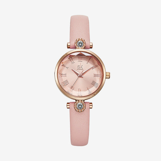 Reloj de Dama con Diamantes Incrustados y Cristal Floral