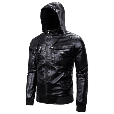 Chaqueta de Cuero con Forro Polar y Capucha - Image 5
