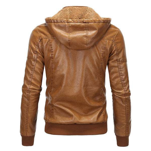 Chaqueta de Cuero con Forro Polar y Capucha