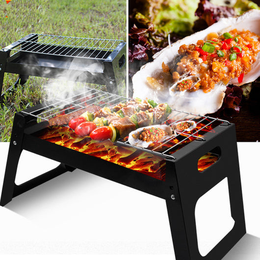 Asador Portátil Plegable de Hierro para Pollo a la Brasa, Kebabs y Carnes