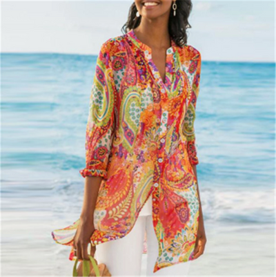 Blusa Estampada Digital con Solapa para Mujer - Image 13