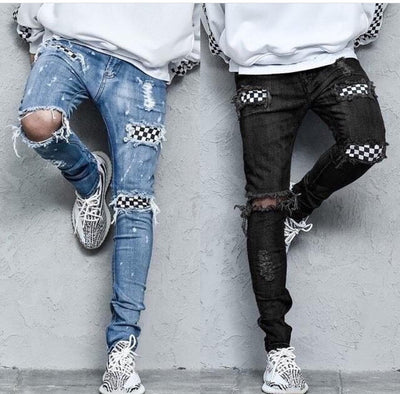 Jeans Slim Fit a Cuadros con Detalles Rotos y Micro Elasticidad - Image 8