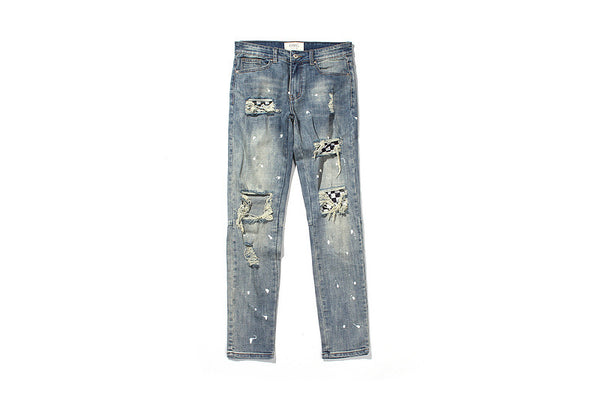 Jeans Slim Fit a Cuadros con Detalles Rotos y Micro Elasticidad