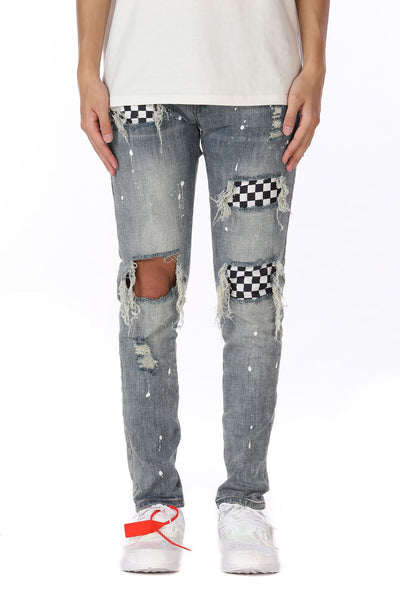 Jeans Slim Fit a Cuadros con Detalles Rotos y Micro Elasticidad - Image 5