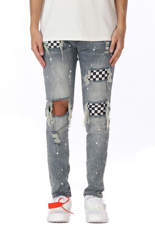 Jeans Slim Fit a Cuadros con Detalles Rotos y Micro Elasticidad - Image 5