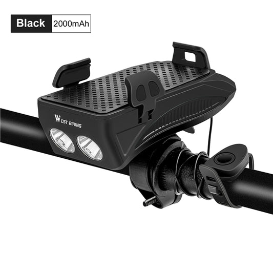 Soporte para Celular de Bicicleta con Timbre Eléctrico y Luz Frontal
